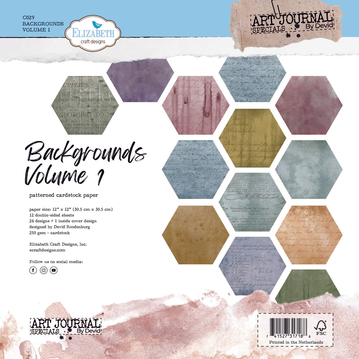 Elizabeth Craft Designs Backgrounds Volume 1 12” x 12” Paper Pack